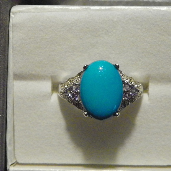 Arizona Sleeping Beauty Natural Turquoise Natural Tanzanite Cocktail Ring Rings Jewelry Valresa Com